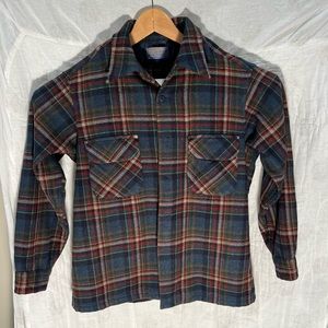 Pendleton blue plaid wool button-up shirt. Size Large
